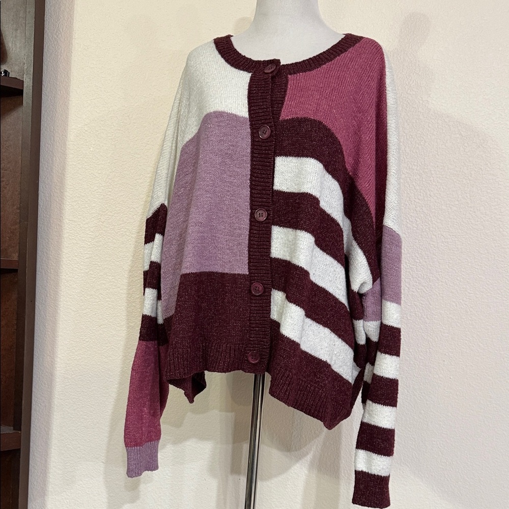 Lane Bryant Colorblock Button-Up Women Sweater Plus Size 26/28 EUC